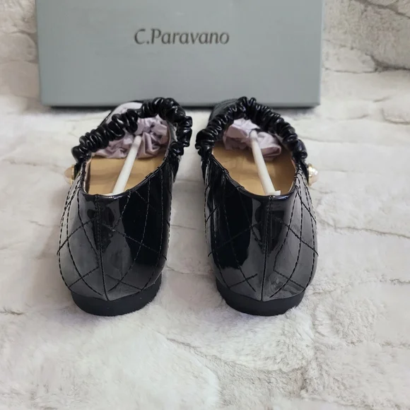 C. Paravano Women's Size 9.5 Black Patent Leather Elastic Strap Clara Mary Jane - Picture 5 of 11
